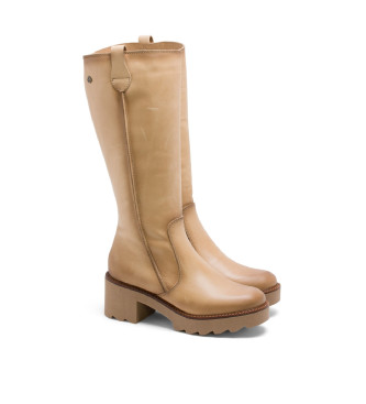 Porronet Bottes  fermeture clair en cuir beige Mayra beige