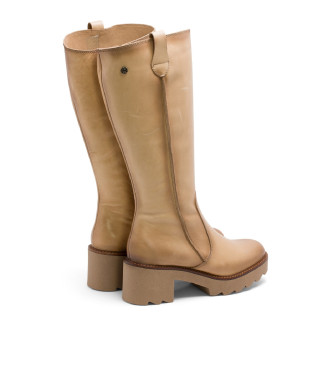 Porronet Bottes  fermeture clair en cuir beige Mayra beige