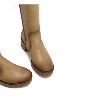 Porronet Bottes  fermeture clair en cuir beige Mayra beige