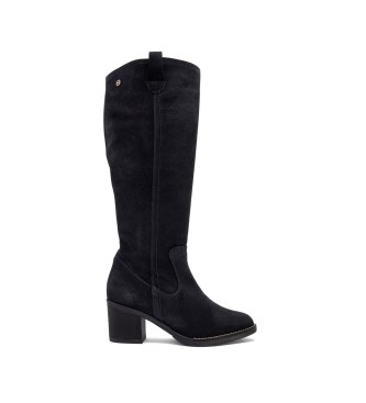 porronet Nora leather boots black -Height heel 6,5cm