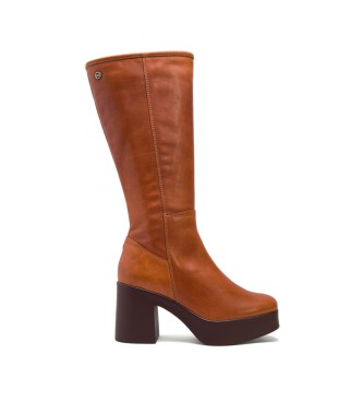 porronet Brown Lea leather boots -Height heel 8,5cm