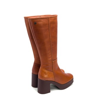 porronet Brown Lea leather boots -Height heel 8,5cm