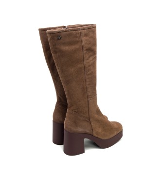 porronet Brown Larisa leather boots -Height heel 8,5cm