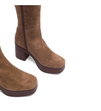 porronet Brown Larisa leather boots -Height heel 8,5cm