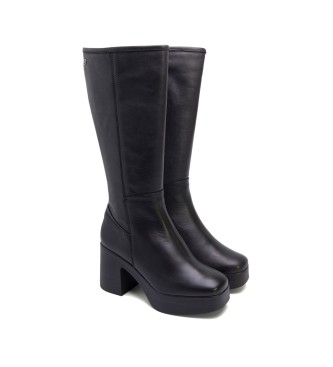 porronet Black Lea leather boots -Heel height 8,5cm