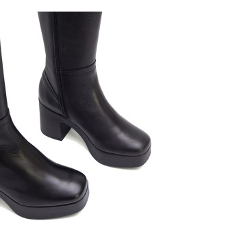 porronet Black Lea leather boots -Heel height 8,5cm