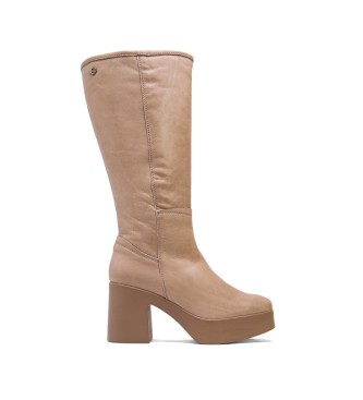 Porronet Bottes  talons en cuir avec fermeture clair Lea taupe