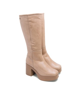 Porronet Bottes  talons en cuir avec fermeture clair Lea taupe