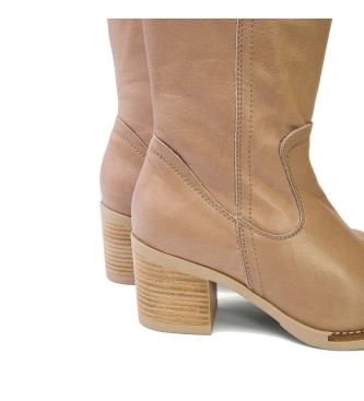porronet Nina beige leather boots -Height heel 6,5cm