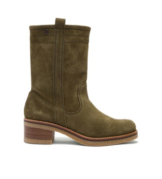 porronet Paula green leather boots -Heel height 5cm