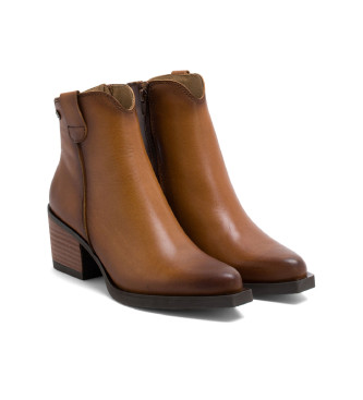 Porronet Leather Cowboy Ankle Boots With Brown Hadria Zipper