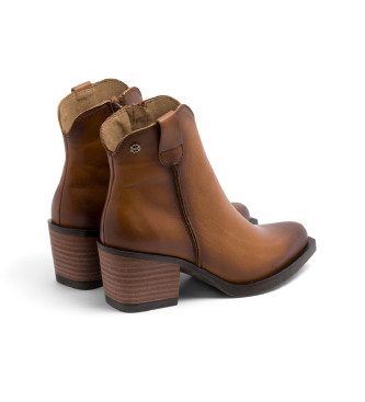 Porronet Leather Cowboy Ankle Boots With Brown Hadria Zipper