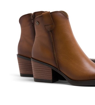 Porronet Leather Cowboy Ankle Boots With Brown Hadria Zipper