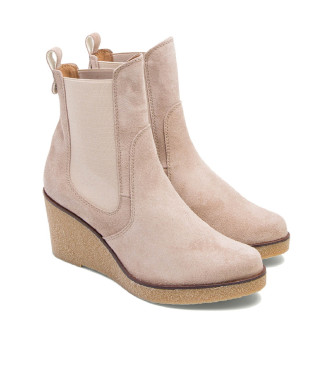 Porronet Bottines  semelle compense en cuir avec lastiques Malena Beige