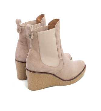 Porronet Leder-Keilstiefeletten mit Gummizug Malena Beige