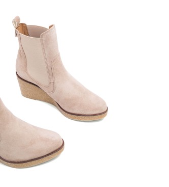 Porronet Bottines  semelle compense en cuir avec lastiques Malena Beige