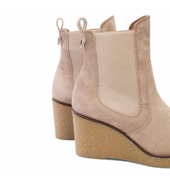 Porronet Leren Enkellaarsjes Met Elastieken Malena Beige