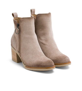 Porronet Juno Zippered Leather Ankle Boots beige