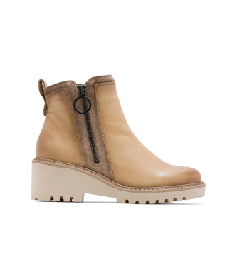 Porronet Leather Ankle Boots With Wedge And Zipper Leona Beige