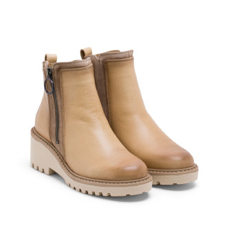 Porronet Lederstiefelette mit Keil und Reiverschluss Leona Beige