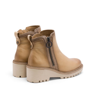 Porronet Lederstiefelette mit Keil und Reiverschluss Leona Beige