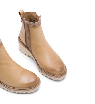 Porronet Botins em pele com cunha e fecho de correr Leona Beige