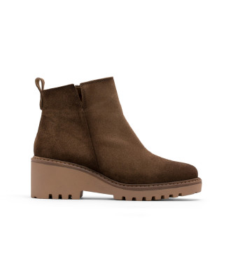 Porronet Bottines en cuir avec semelle compense et fermeture clair Lidia brown