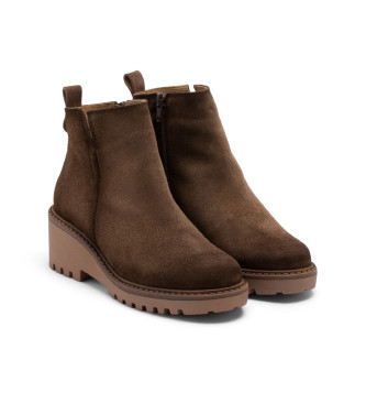 Porronet Bottines en cuir avec semelle compense et fermeture clair Lidia brown