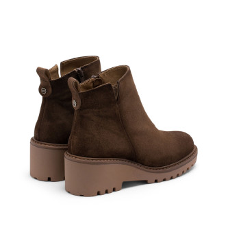 Porronet Bottines en cuir avec semelle compense et fermeture clair Lidia brown