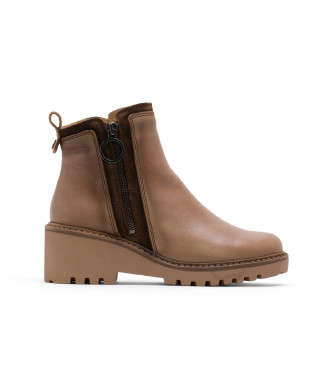 Porronet Bottines en cuir avec semelle compense et fermeture clair Leona taupe