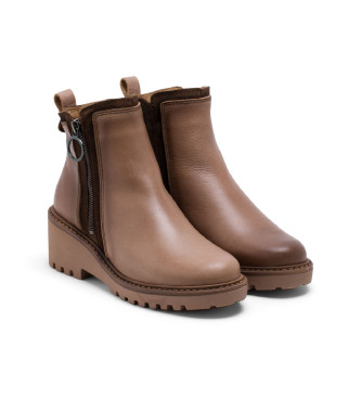 Porronet Bottines en cuir avec semelle compense et fermeture clair Leona taupe