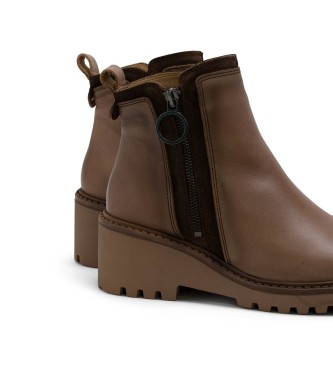 Porronet Bottines en cuir avec semelle compense et fermeture clair Leona taupe