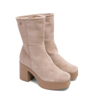 porronet Beige smooth leather ankle boots -Heel height 8,5cm