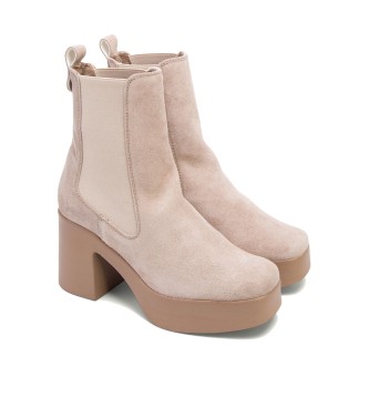porronet Lena beige leather ankle boots -Heel height 8,5cm
