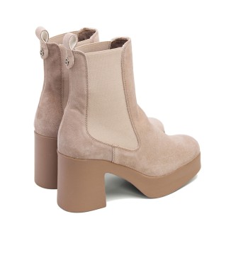 porronet Lena beige leather ankle boots -Heel height 8,5cm