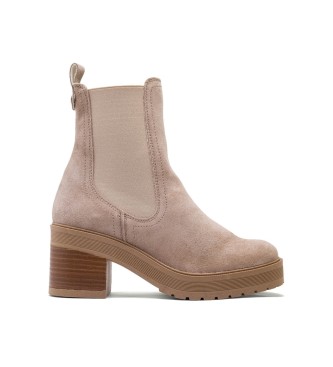porronet Rea beige leather ankle boots -Heel height 7,5cm