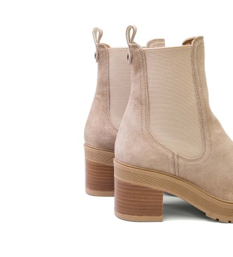 porronet Rea beige leather ankle boots -Heel height 7,5cm