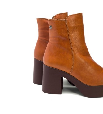 porronet Brown Lia leather ankle boots -Heel height 8,5cm