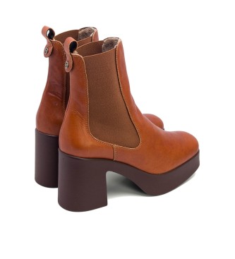 porronet Brown leather ankle boots Laura -Height heel 8,5cm