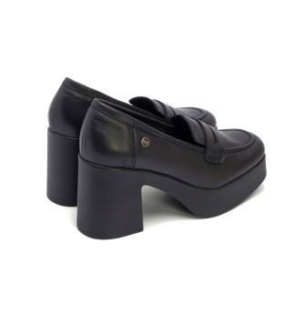 porronet Laia black leather moccasins -Heel height 8,5cm