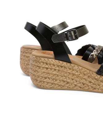 porronet Leather Sandals Gina black -Height wedge 6cm