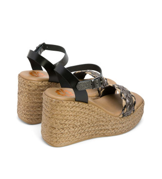 porronet Kali leather sandals black -Height wedge 9,5cm- -Leather sandals Kali black -Height wedge 9,5cm- -Leather sandals black 