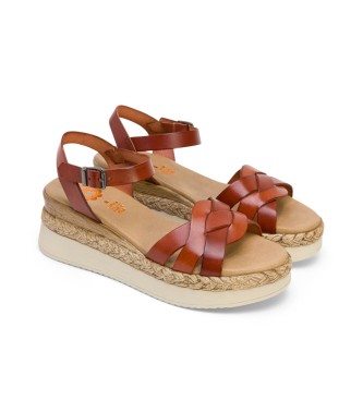 porronet Frida brown leather sandals -Height wedge 5,5cm