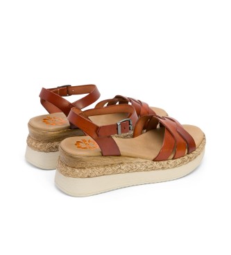 porronet Frida brown leather sandals -Height wedge 5,5cm
