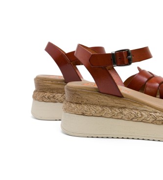 porronet Frida sandaler i brunt lder -Hjd kil 5,5cm