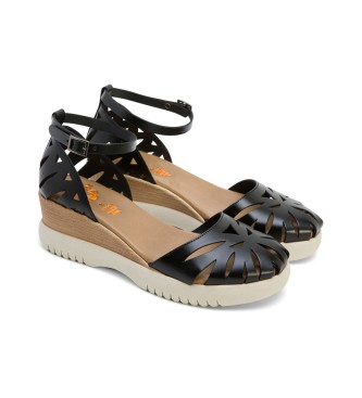porronet Ebba Leather Sandals black -Height 5cm wedge