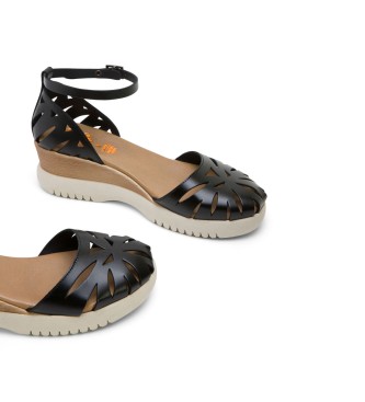 porronet Ebba Leather Sandals black -Height 5cm wedge