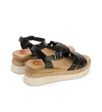 porronet Frida leather sandals black -Height wedge 5,5cm