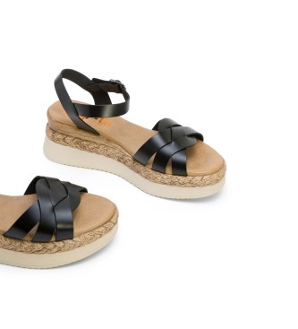 porronet Frida leather sandals black -Height wedge 5,5cm
