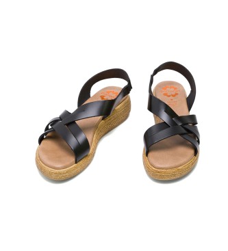 porronet Sort lder kile sandal Ganga - kile hjde: 4cm